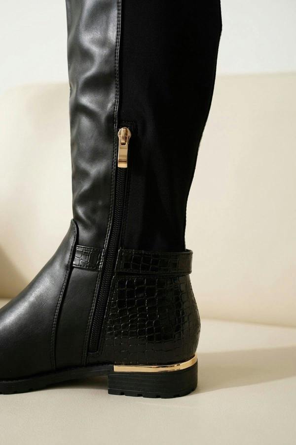 Octavia Over The Knee Boots - Black Pu