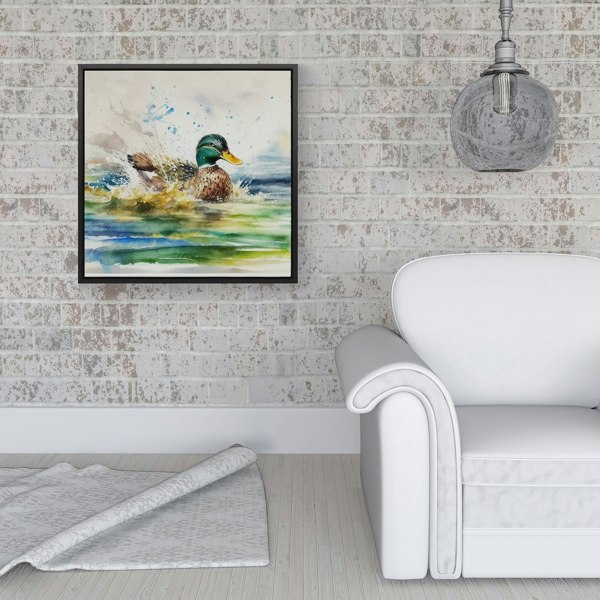 Warren Reed Splashing Mallard Watercolour Framed Canvas