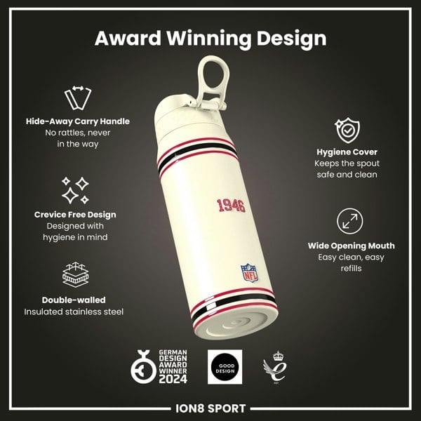 ION8 NFL x ION8 Insulated Steel Water Bottle, NFL 49ers, 750ml (24oz)