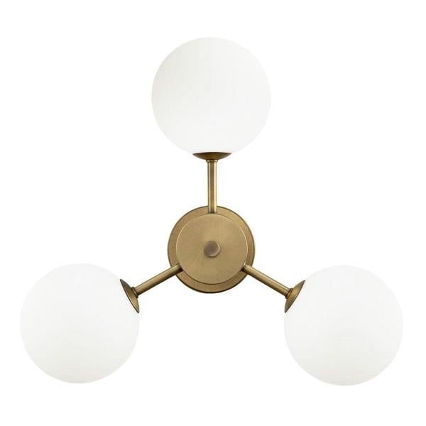 Contemporary Antique Brass Ceiling Lamp with Opal Globe Glass Shades Image 5