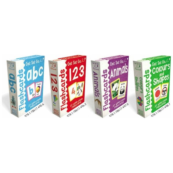 Get Set Go Wipe Clean Flashcards 4 Books Collection Set (ABC Letters, 123 Numbers, Colours & Shapes, Animals)