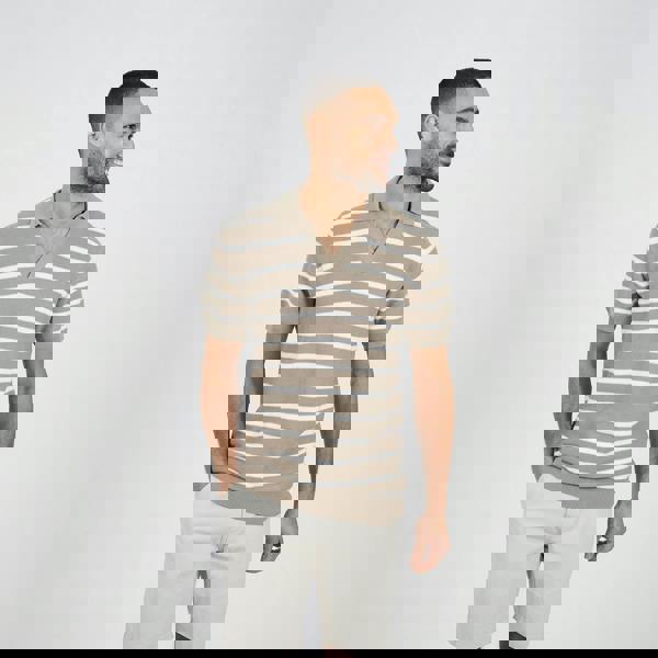 Brave Soul Stone Short Sleeve Knitted Polo Shirt - Stone Image 1