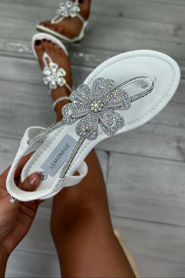 Love Lemonade Crystal Flower Sandals White