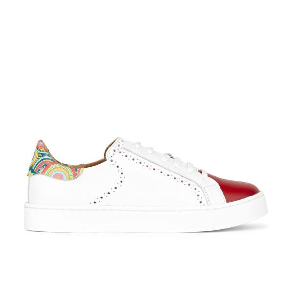 Embassy London Serena - Red & Signature Print - Women’s Leather Trainer with Brogue Details