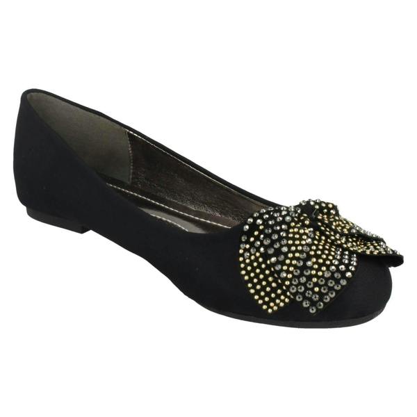 Spot On Ladies Spot On Bow Trim Black Ballerinas F80326