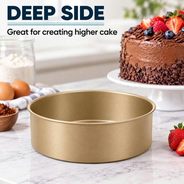 Dyzi 22cm Round Non-Stick Deep Cake Mould Stainless Steel Baking Pan Gold