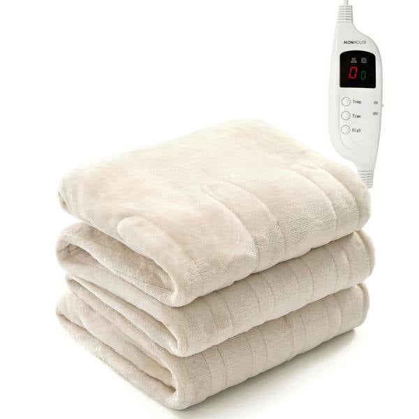 MONHOUSE Heated Electric Throw 9H Timer 9 Heat Setting Fleece Blanket