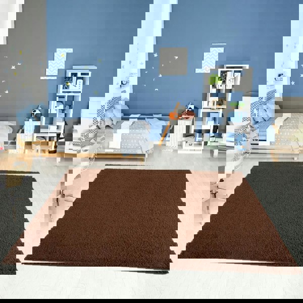 Shaggy Rug Plain Brown non-shedding, high-quality