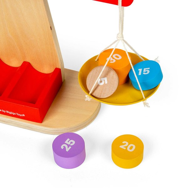 Bigjigs Toys Wooden Balancing Scales Game - Includes 7 Weighted Discs