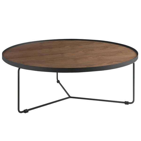 Angel Cerdá Round Coffee Table Walnut and Black Steel 2006