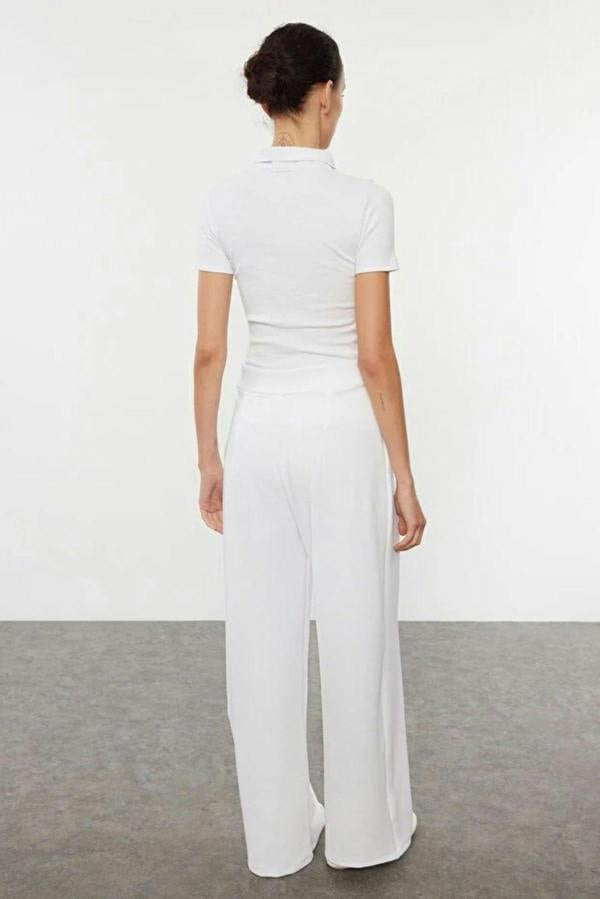 WOVCOR High Waist Pleated Wide Leg Trousers with Velcro Closure