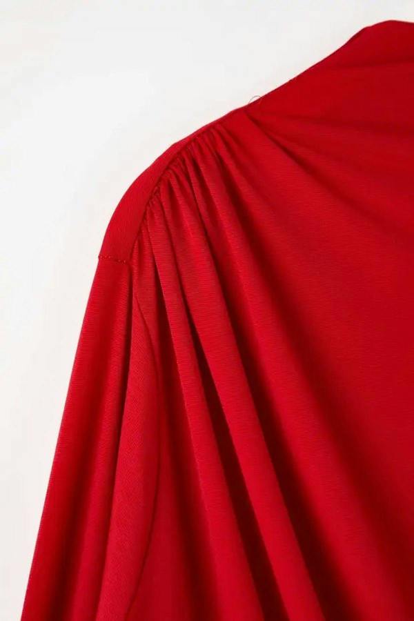 WOVCOR Gathered Detail Long Sleeve Knitted Plus Size Blouse