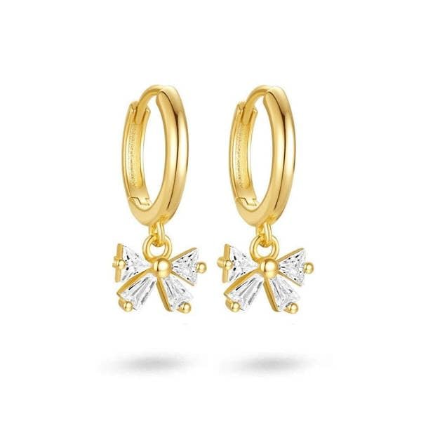 Gold Trip Crystal Bow Huggie Hoops