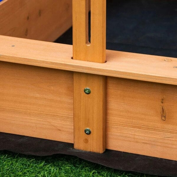 Bobobiy Sand Pit Kids Wooden Sandbox - Children Sandpit Play Station Height Adjustable - Canopy, Bottom Liner, Plastic Basins, Outdoor Aged 3-7 Years