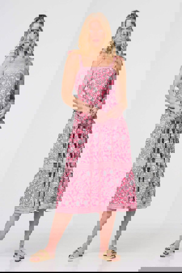 Pink | Floral Sleeveless Tiered Sun Dress