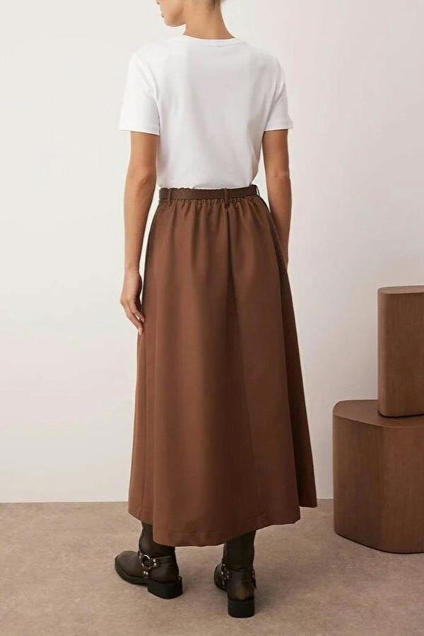 WOVCOR Unlined Woven Skirt with Belt Detail
