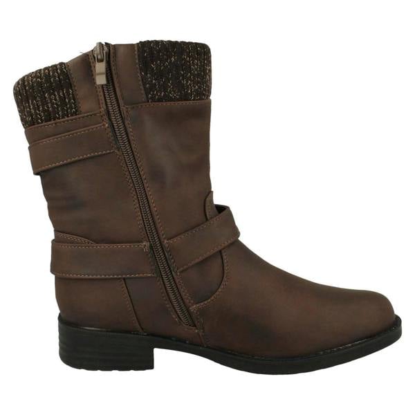 Spot On Ladies Spot On Warm Lined Buckle Detailed Mid Calf Boots F51182