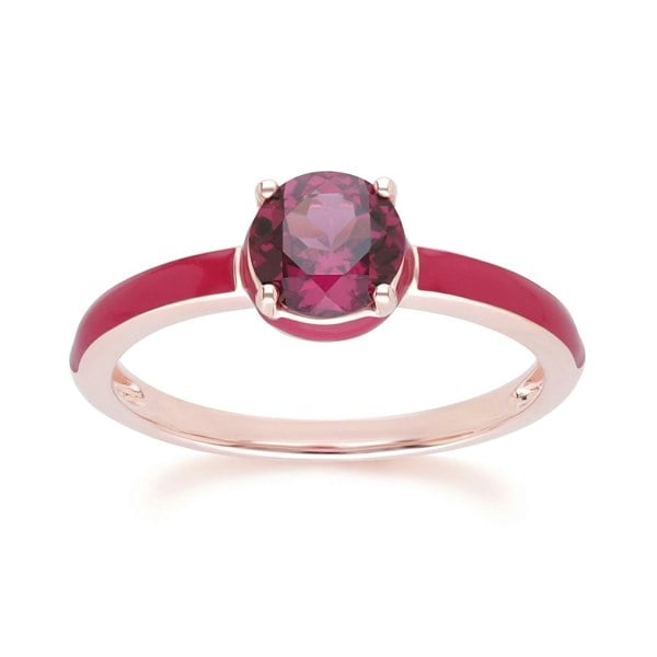 Gemondo Siberian Waltz Pink Enamel & Round Rhodolite Ring In Rose Gold Vermeil