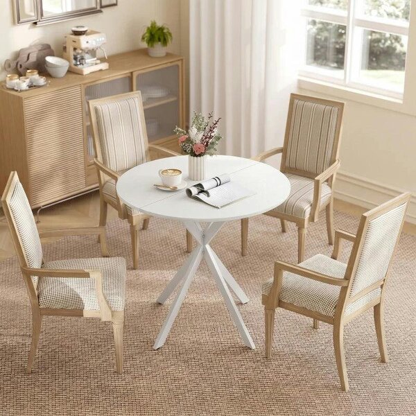 80cm Industrial Round Dining Table - White