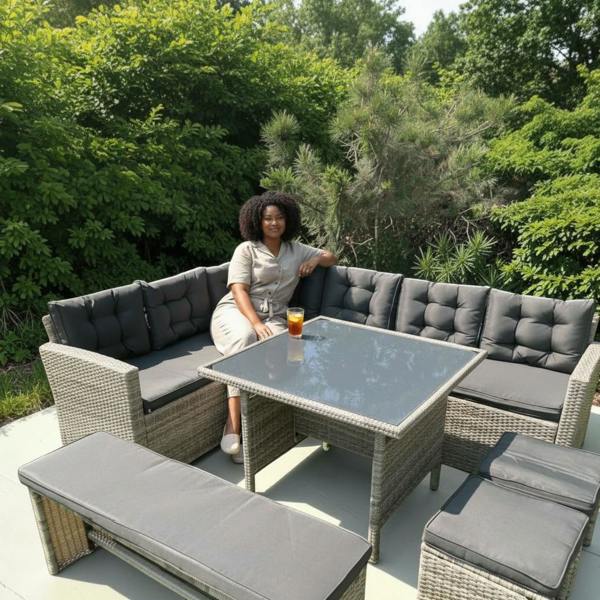 The Garden Marketplace Norfolk Rattan Weave Luxury Garden 10 seater Corner Set Complete With Cushions
