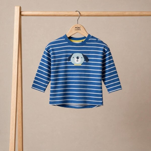 Mini Cuddles Puppy Striped T-shirt (Blue & White)