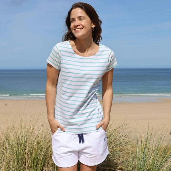 Lazy Jacks LJ8 - Ladies Short Sleeve Striped Breton Top - Peppermint