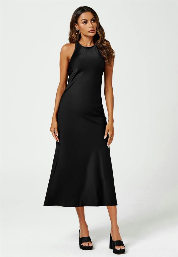 FS Collection Slim-Fit Satin Midi Dress In Black