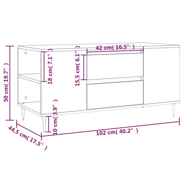 Berkfield Coffee Table Grey Sonoma 102x44.5x50 cm Engineered Wood