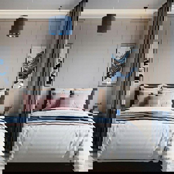 Designer Midnight Blue Linen Lamp Shade with Geometric Pattern Lining Image 7