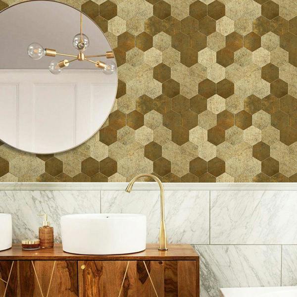 ENER-J Large Luxe Gold HexaStyle Aluminum Peel & Stick Tile, Size: 290 x 288 x 4 mm (Pack of 4)