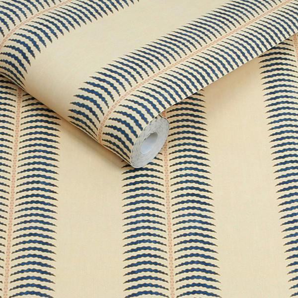 Joules Palm Leaf Stripe Cream/Blue Wallpaper
