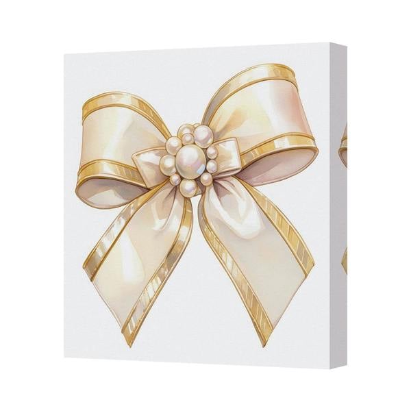 Benjamin Tate Design Gold Ribbon Bow Canvas Wall Art Print Elegant Home Decor