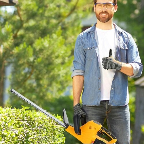 Bobobiy 20" Cordless Hedge Trimmer, 18V Electric Hedge Cutter with 51cm Dual Action Blade, 2 x 4000mAh Batteries and Brushless Motor Branches