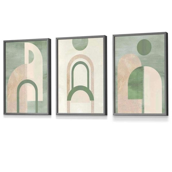 Artze Wall Art Sage Green Boho Arches Set of 3 Framed Wall Art