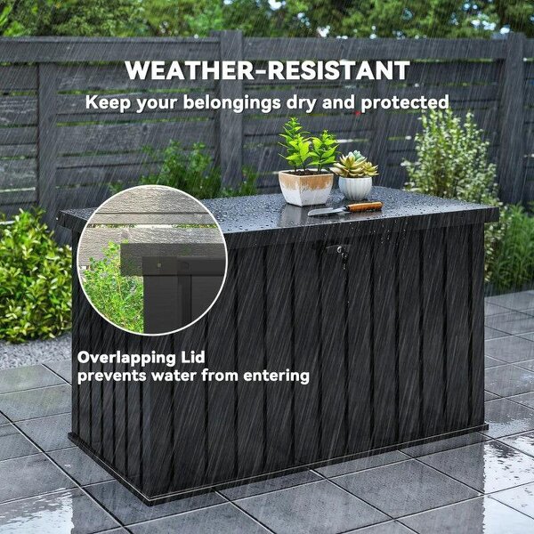 400L Galvanised Steel Garden Storage Box, Black