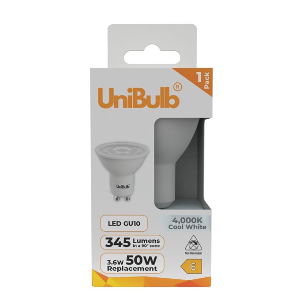 UniBulb LED GU10 345lm 3.6W 4000K (Cool White) Light Bulb - Pack of 1 front