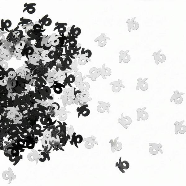 16th Birthday Black and Silver Metallic Confetti Table Decoration Pack, Available in 1, 2 or 4 Packs image 2