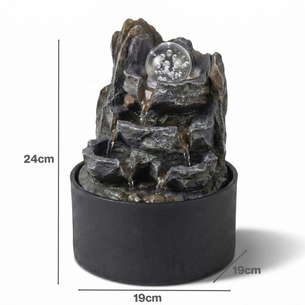 Spector Tabletop Water Fountain With Rotating Glass Ball  Resin Grey Brown