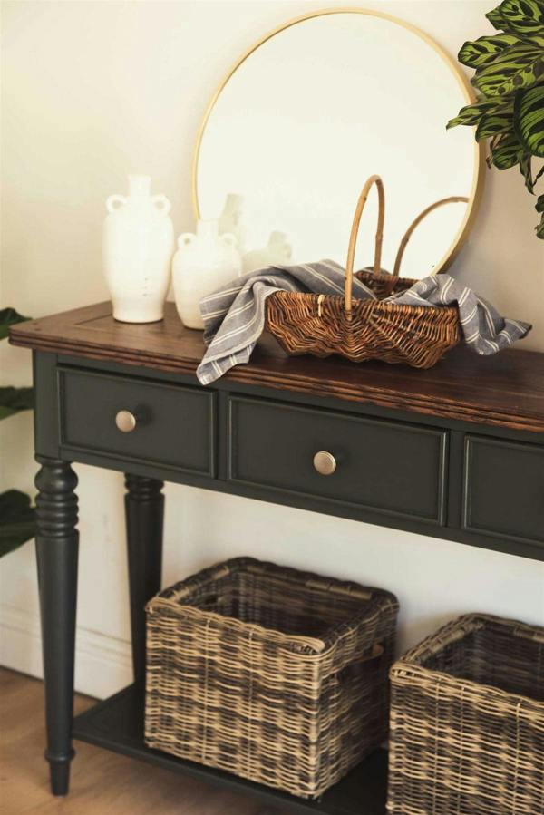 Statement Furniture Queensbury Console Table with Drawers, Shelf and Oak Top