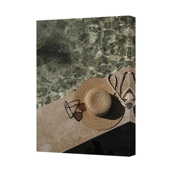 Benjamin Tate Design Poolside Canvas Wall Art Print With Straw Hat And Sunglasses