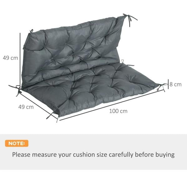 Dark grey bench cushion with backrest and ties, 98 x 100 cm