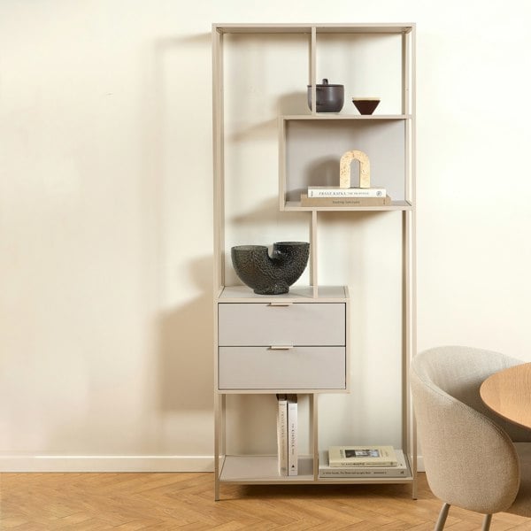 Furniture To Go Seaford Tall Grey Metal 2 Drawer Bookcase with 4 Shelves