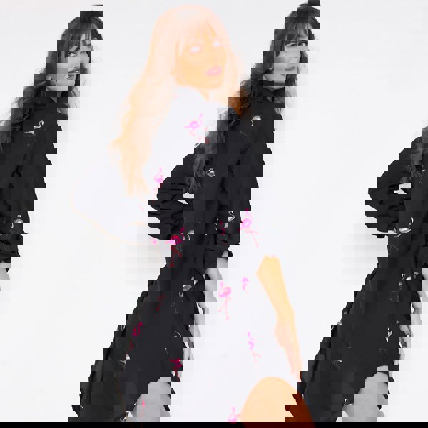 Kitten Beachwear Black Boyfriend Shirt in Flamingo