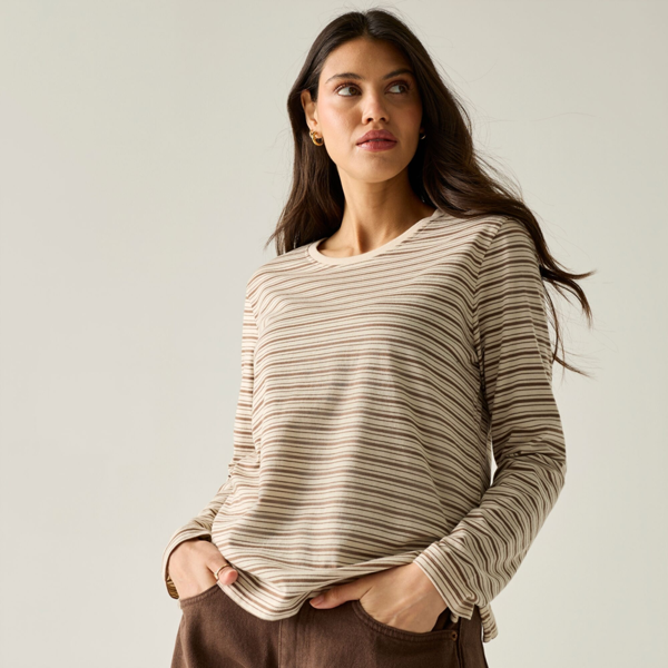 Regatta Womens Federica Stripe Long-Sleeved T-Shirt - Light Vanilla/Mocha