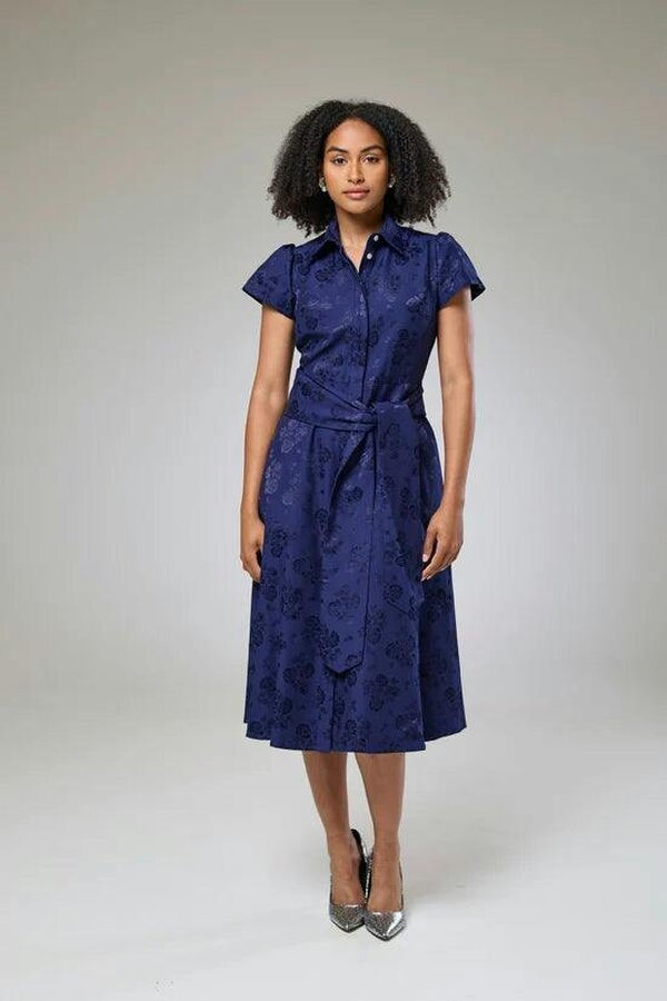 Lioness by TF Royal Blue Petals Short Sleeve Shirt Dress