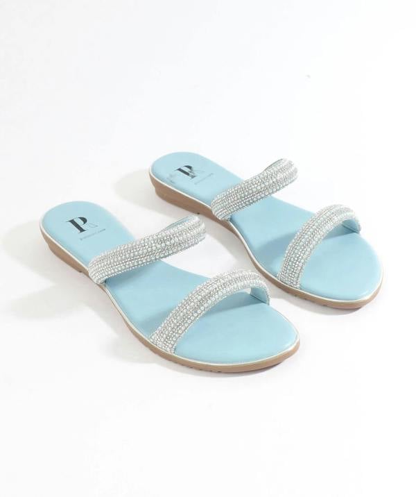 Pia Rossini Kalippo - Blue  Embellished Wedged Mule Sandals