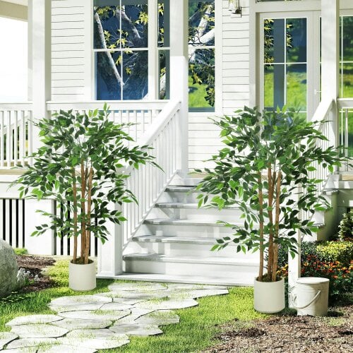 Wyld Haus Rokalo Artificial Ficus Style Tree With Solid Trunk Detail In Pot 120cm Green