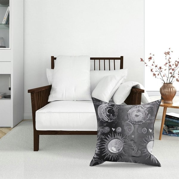 Warren Reed Black Grey Abstract Sun And Moon Floor Cushion