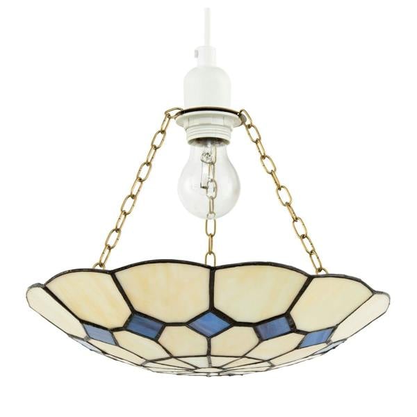 Classic Amber Stained Glass Tiffany Pendant Shade with Purple Diamonds Image 1