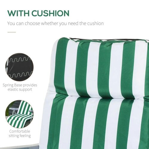 Bobobiy 2 Pieces Outdoor Sun Lounger Set with Cushions, 5-Level Adjustable Backrest, Green & White